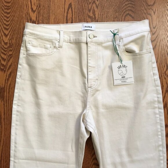 NWT Pistola Lennon Jeans Pants Womens 33 Sandstone Cream Raw Hem Crop Boot NEW - Picture 5 of 13